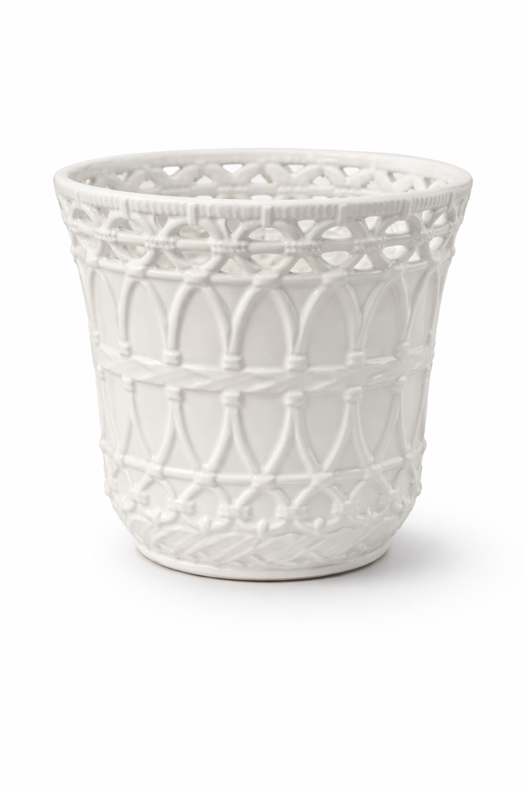 White Ceramic Basket Weave Embossed Pot