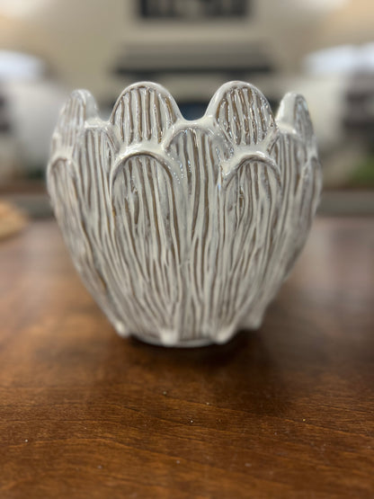 Debossed Stoneware Flower Shaped Planter Reactive Glaze