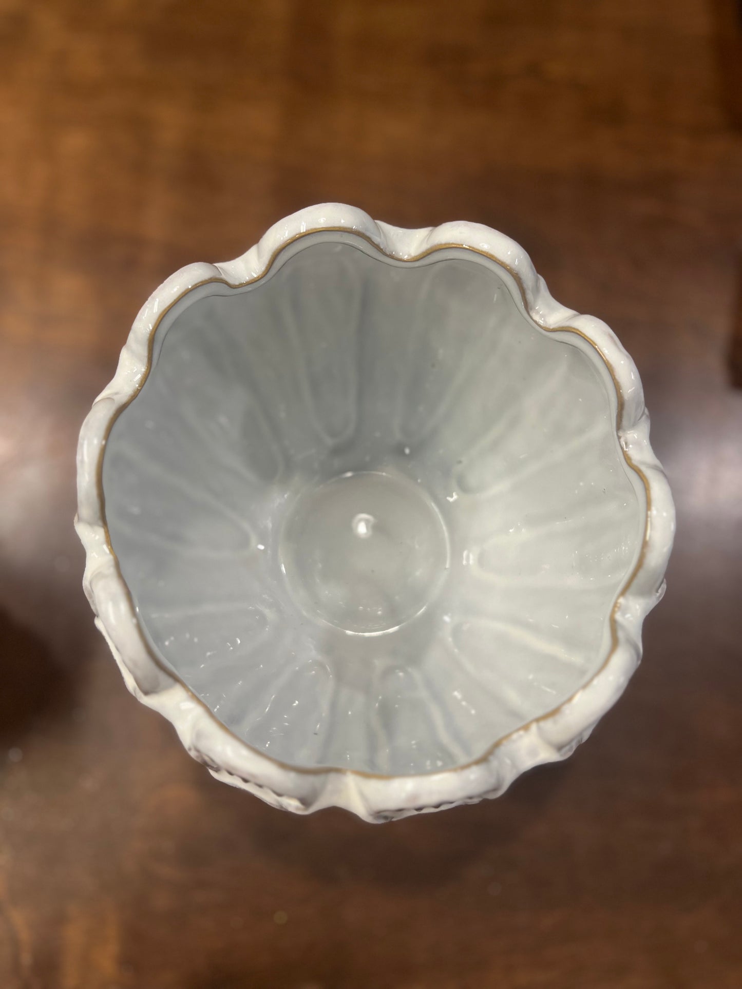 Debossed Stoneware Flower Shaped Planter Reactive Glaze