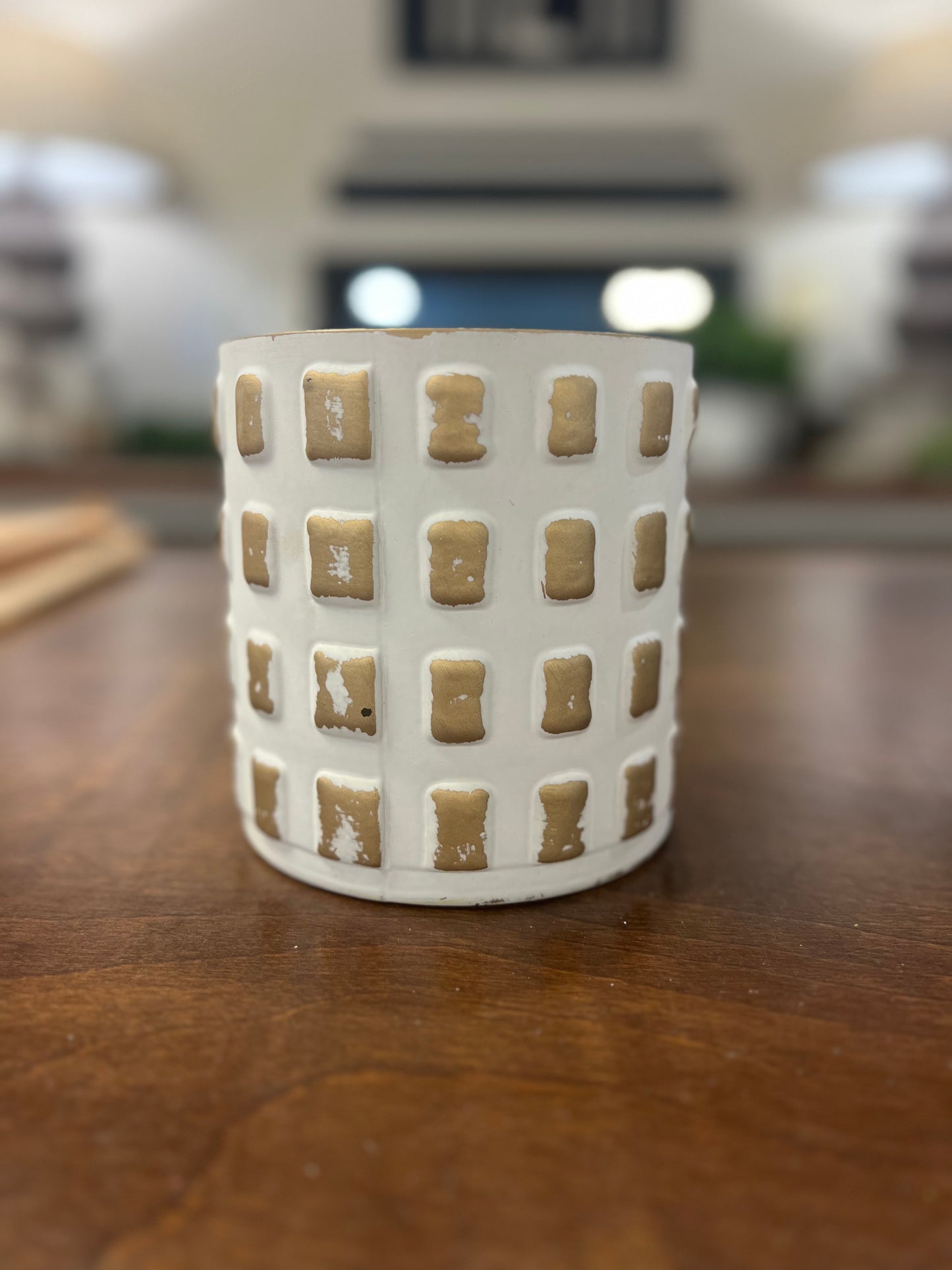 Gold & Whitewashed Cube Embossed Container