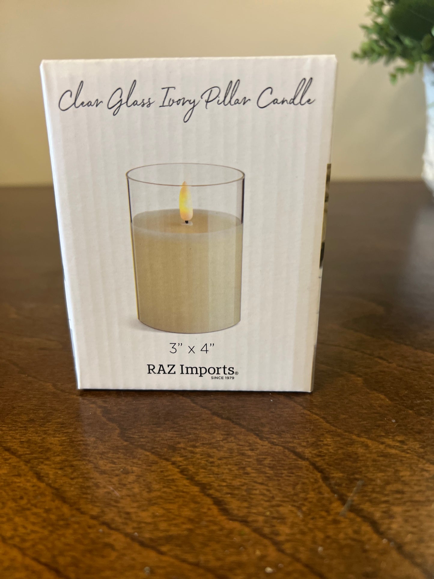 Clear Glass Ivory Pillar Candle  3 X 4"