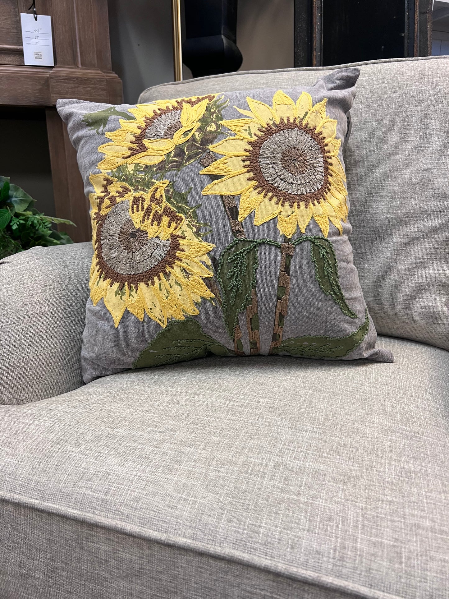 Embroidered Sunflower Pillow