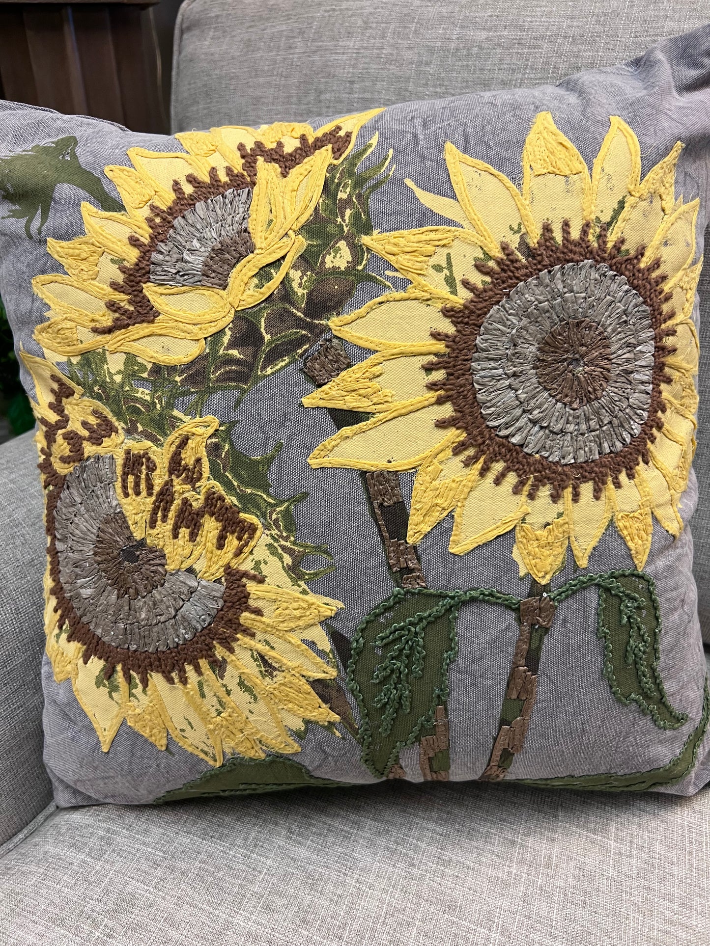 Embroidered Sunflower Pillow