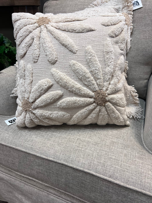 Square Cotton Slub Pillow W/Tufted Flowers 18"