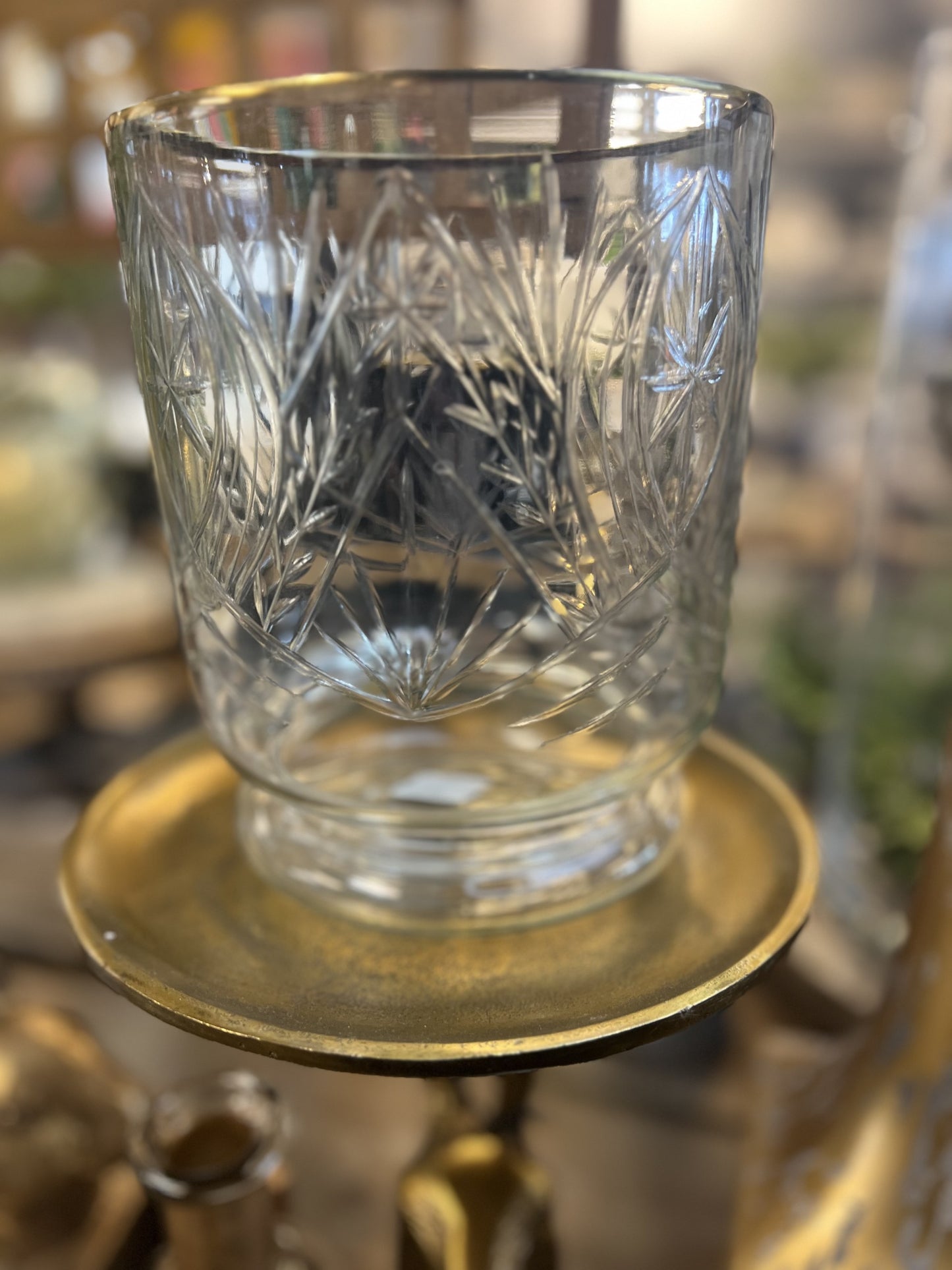Gold Gilded Rim Cut Glass Container