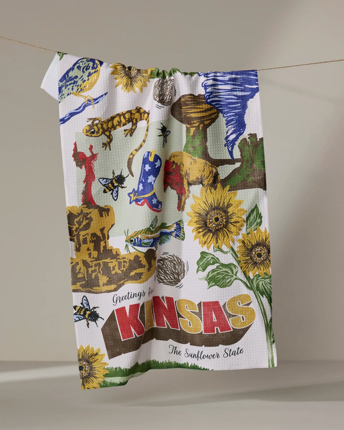 Geometry Kitchen Tea Towel Greetings From Kansas
